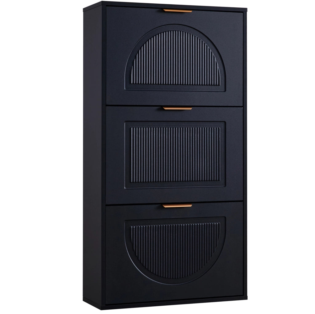 Scarpiera salvaspazio nera 60 x 24 x 114 cm con anta a ribalta
