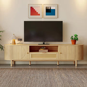 Mobile TV rattan - Xylo - Piedi metallo effetto legno con compartimenti