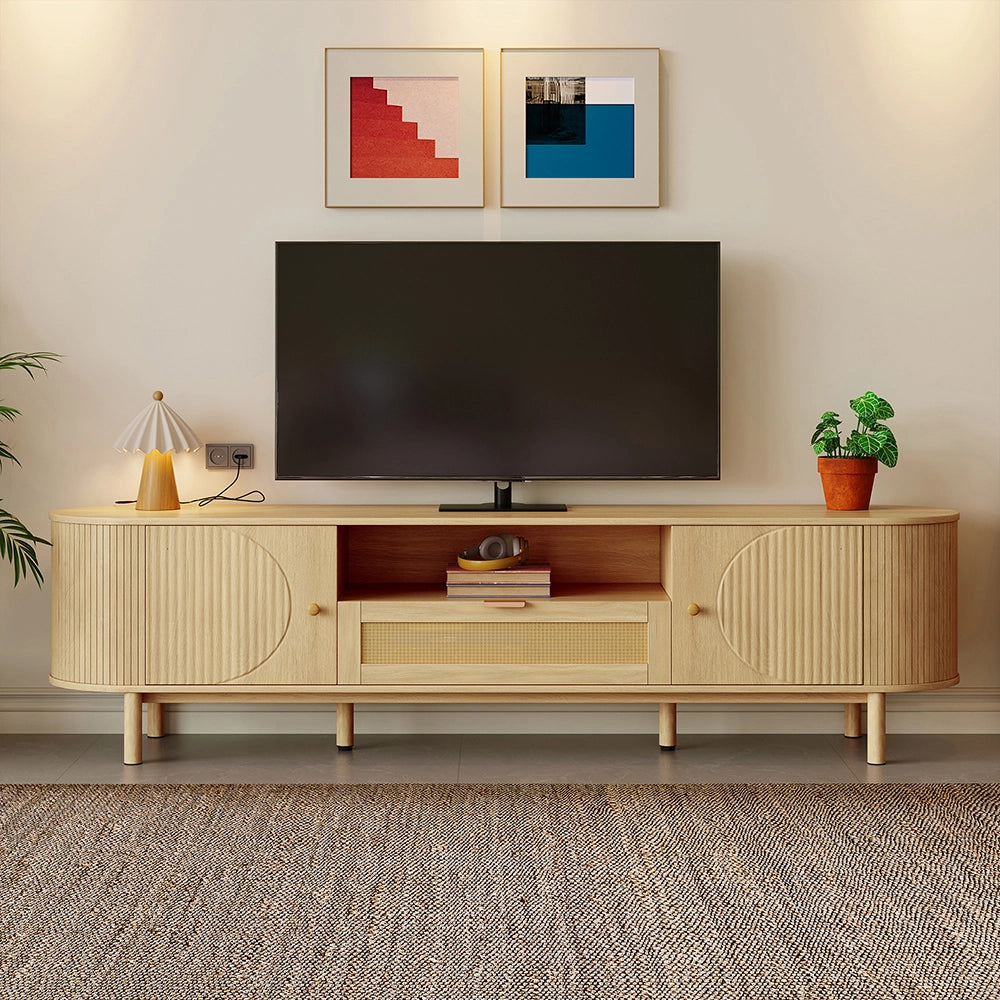 Mobile TV rattan - Xylo - Piedi metallo effetto legno con compartimenti