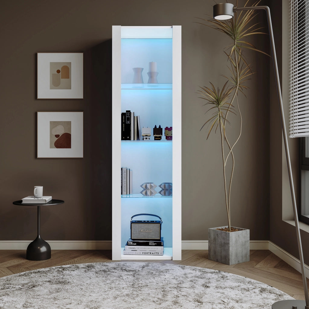 Vetrina alta bianca lucida con LED controllato tramite app; 55x38x166 cm