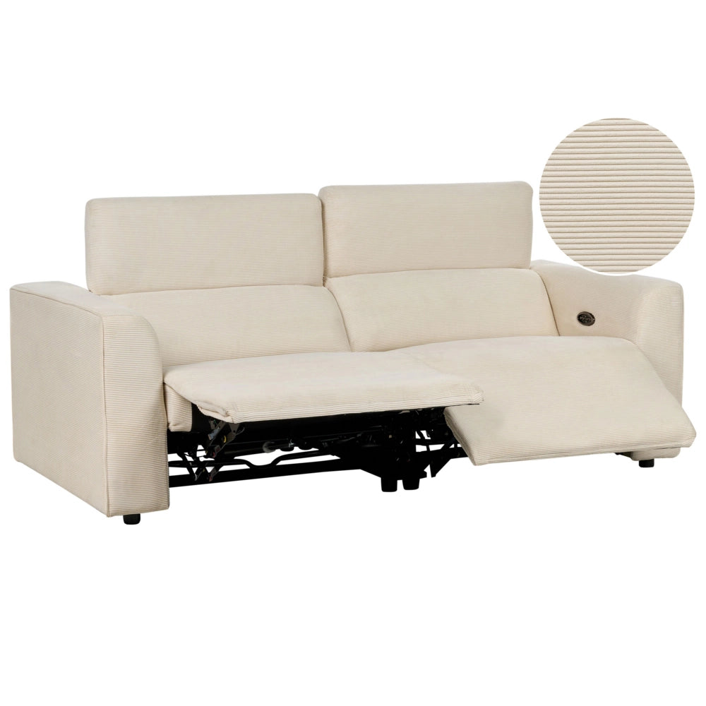 Divano elettrico reclinabile in tessuto beige a 2 posti, poggiapiedi e poggiatesta regolabili con porta USB