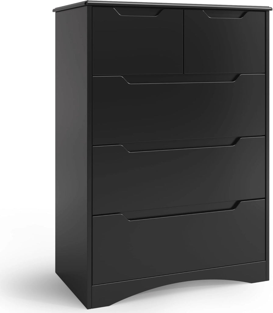 Cassettiera con 5 cassetti, armadio per camera da letto, armadietto per soggiorno, impermeabile e durevole, 94 x 72 x 41 cm (nero)