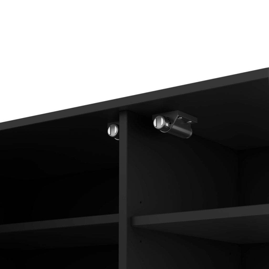Mobile TV 200x40x47.5 cm con ante scanalate e ripiani regolabili in MDF nero