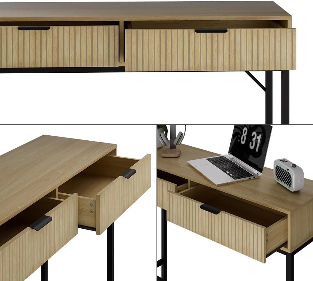 Scrivania Lennox, Rovere, 100 x 30 cm con 2 cassetti, adatto all'uso come postazione di lavoro o come consolle