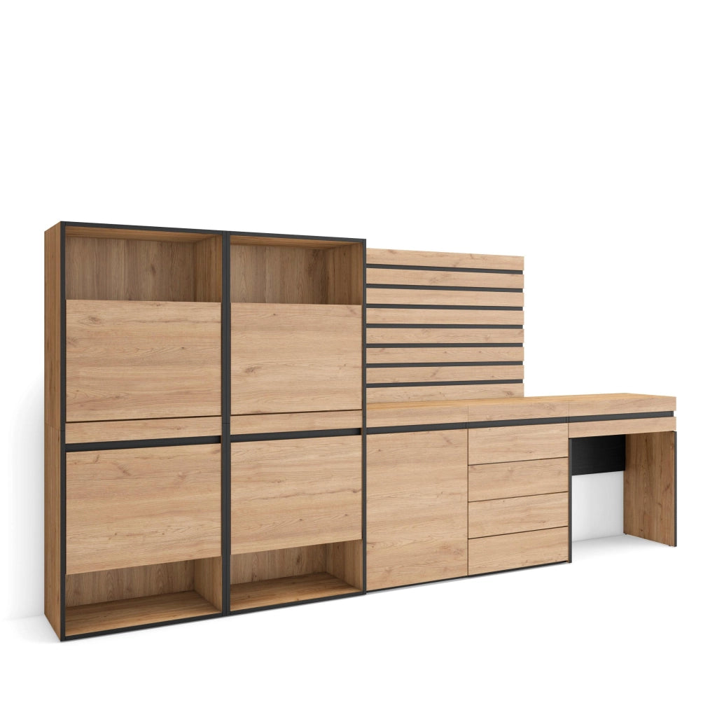 Scarpiera, 297x35x145cm, Camera da letto, Cassettiera, Pannelli Decorativi, Tavolo da toeletta, colore Rovere RF3545