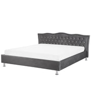 Letto 180 x 200 cm Velluto grigio scuro Cornice imbottita Bottoni in cristallo Poggiatesta