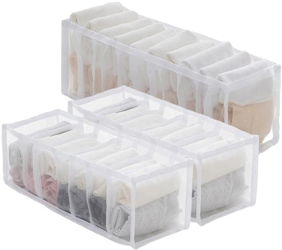 Organizzatore di cassetti - biancheria intima e calze - set da 3 - bianco - nylon