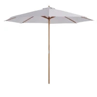Ombrellone da Giardino 3x2.5 m con Palo in Legno a 8 Stecche, in Bambù, Legno e Poliestere, Bianco