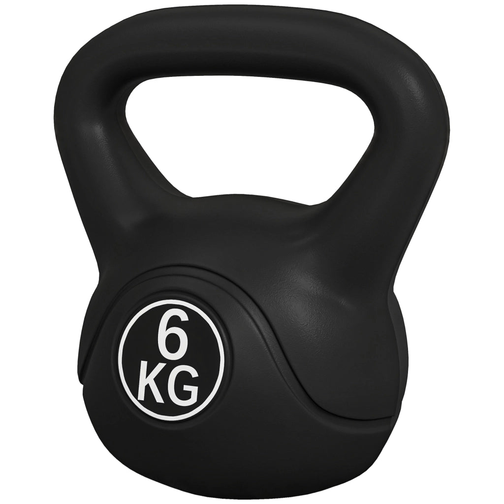 Kettlebell 6 kg ¨C zephmum ¨C Plastica e Sabbia con Base Piatta, 20x13x22 cm, Nero
