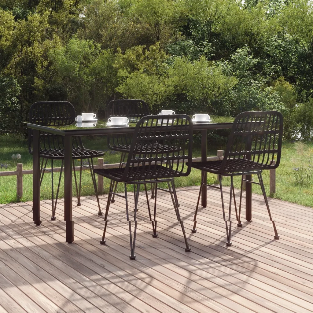 Set da Pranzo da Giardino 5 pz Nero in Polyrattan 3157897