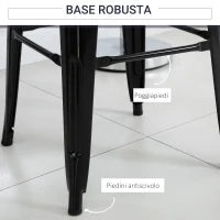 Set 4 Sgabelli Ergonomici con Schienale Rimovibile e Poggiapiedi, Sgabelli da Cucina in Metallo, 44x46x116 cm, Nero