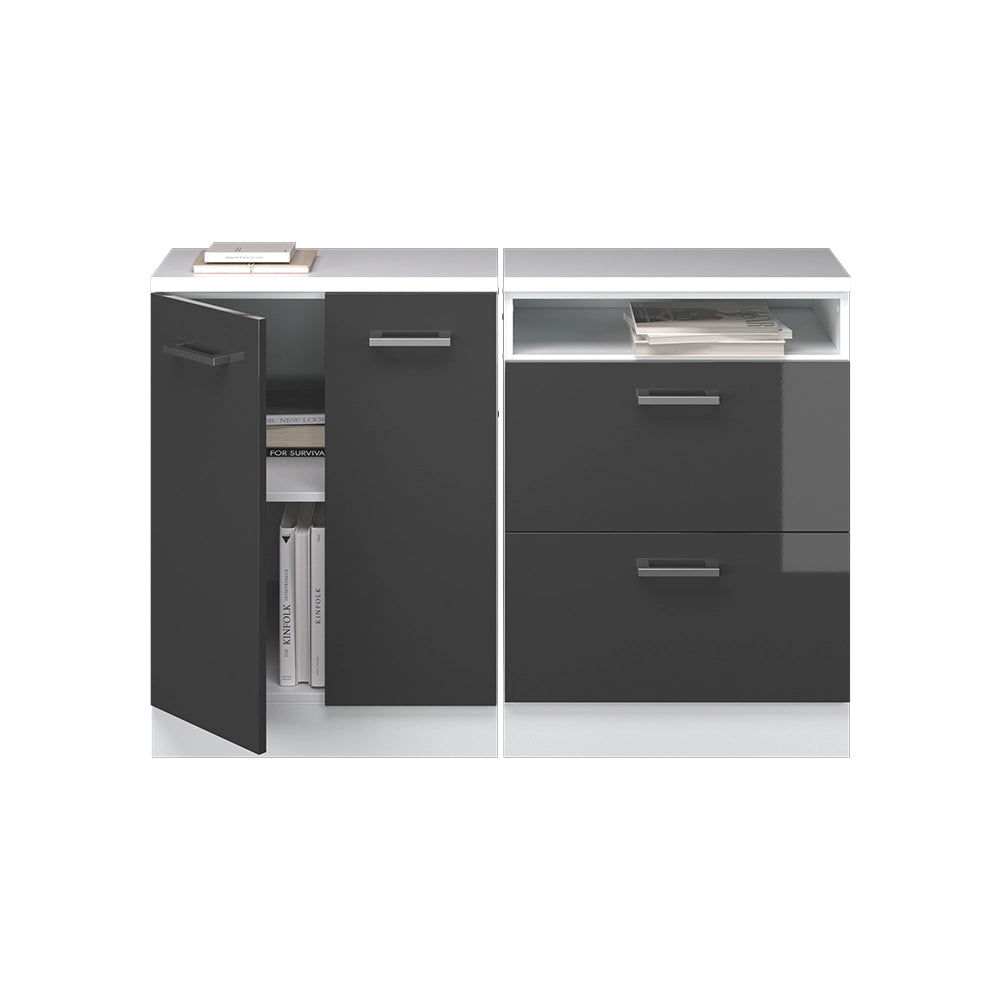 Set di mobili sottotetto Rion Antracite lucido/Bianco 120 cm Set di 2 carcasse armadio profondità 60 cm Vicco