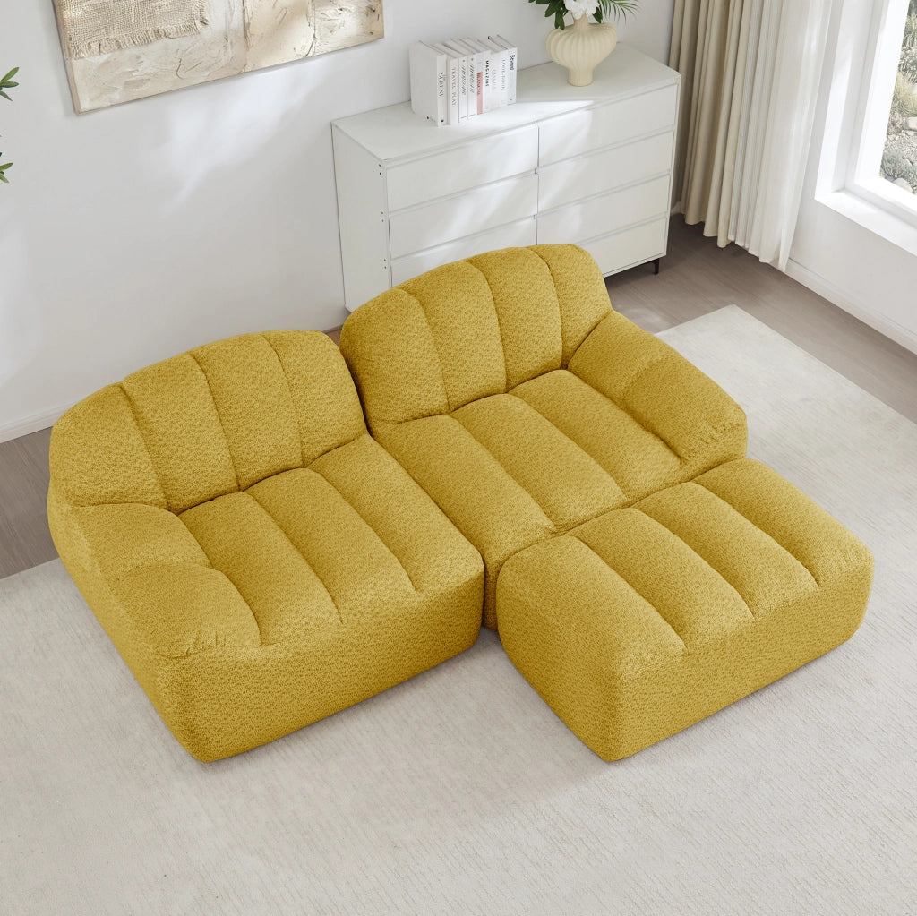 Divano modulare angolare 2 posti con ottomana in fleece granulare; giallo