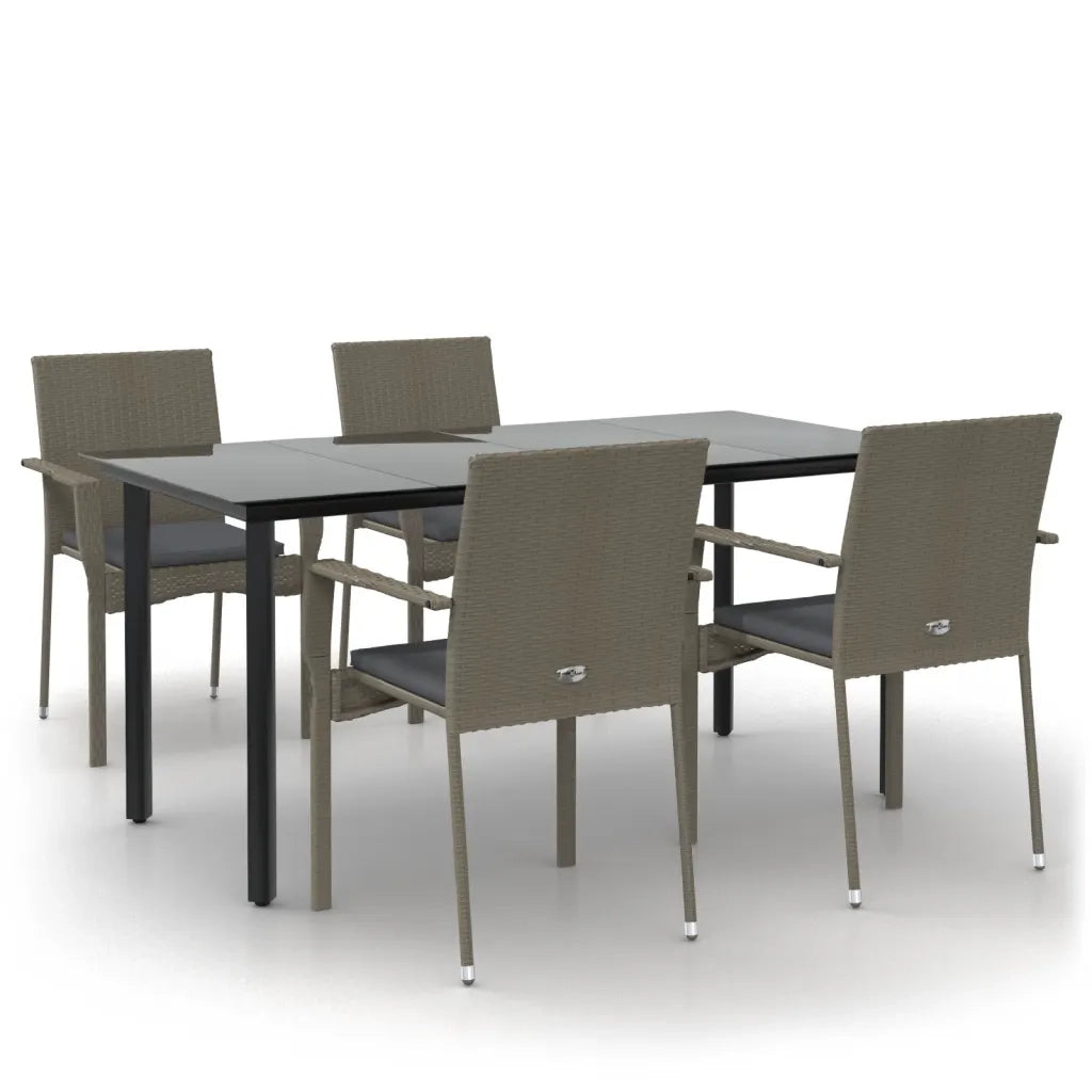 Set da Pranzo Giardino 5pz Nero e Grigio con Cuscini Polyrattancod mxl 124393