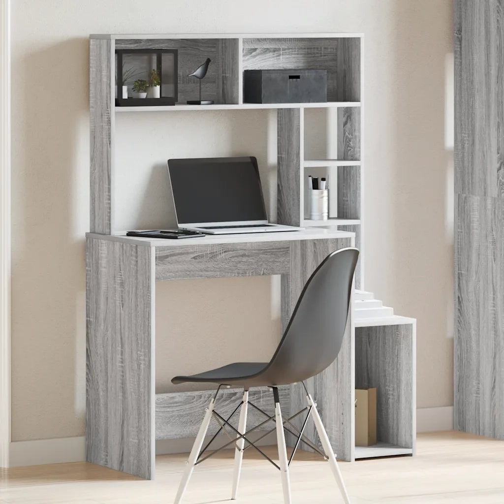 Scrivania | Tavolo da Ufficio Mensole Grigio Sonoma 100x45x140 cm Legno Multistrato