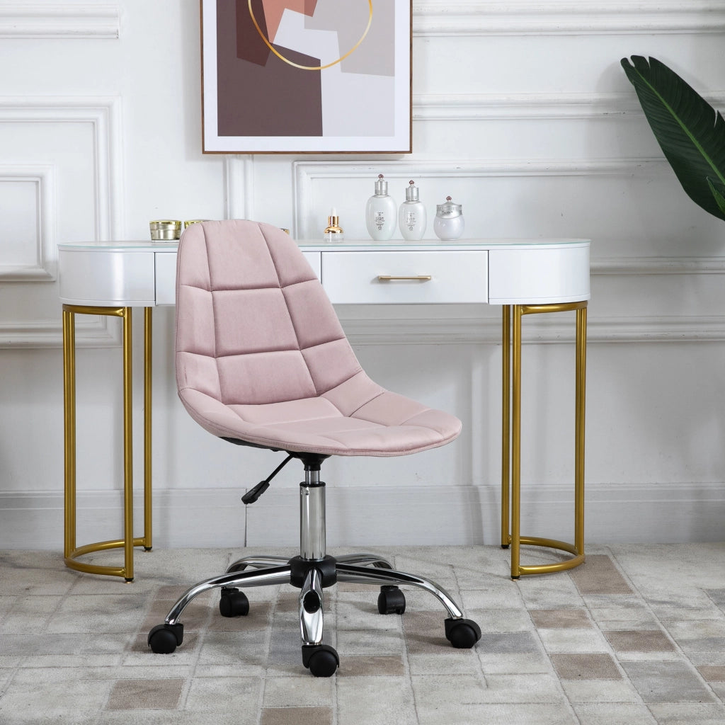 Sedia da Ufficio Girevole , Design Ergonomico e Regolabile Senza Braccioli, Rosa, 59x59x81-91cm
