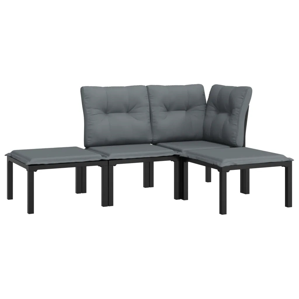 Set Salotto da Giardino 4 pz | Set di Mobili da Esterno Nero e Grigio in Polyrattan