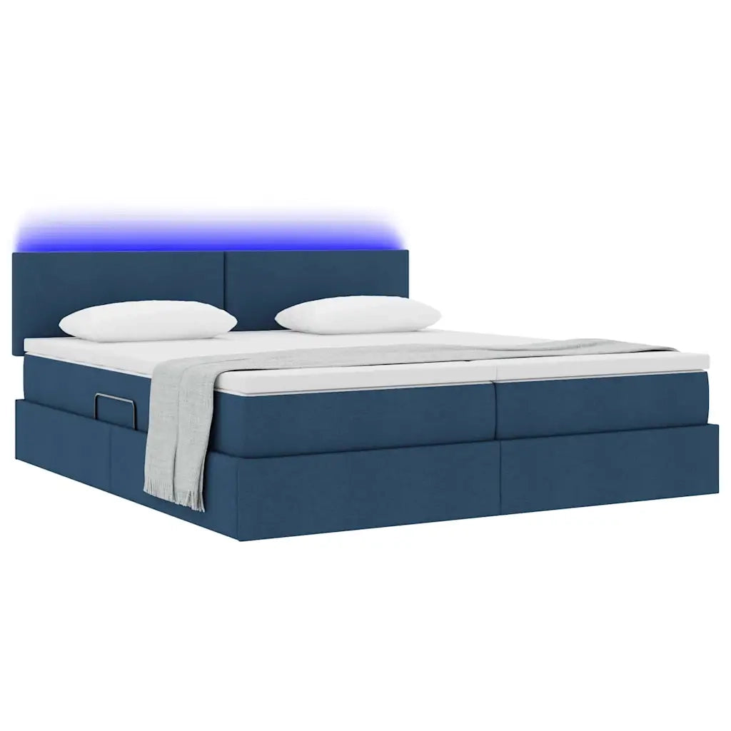 Letto con contenitore LED e materasso Blu 180 x 200 cm Tessuto