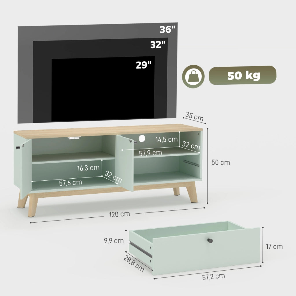 Mobile TV 120 cm con 2 ante, cassetto e ripiano ¨C zephmum ¨C verde chiaro