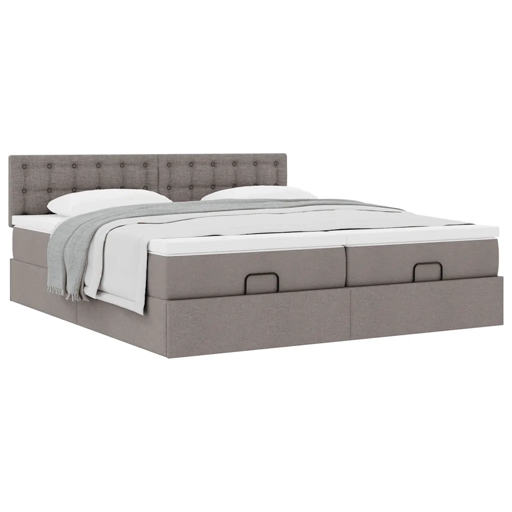 Struttura Letto Pouf con Materassi Tortora 200x200 cm Tessuto