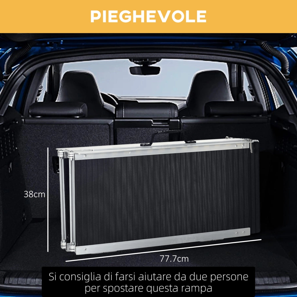 Rampa per Sedia a Rotelle Pieghevole e Antiscivolo in Alluminio, 152x73cm, Capacit¨¤ 272kg