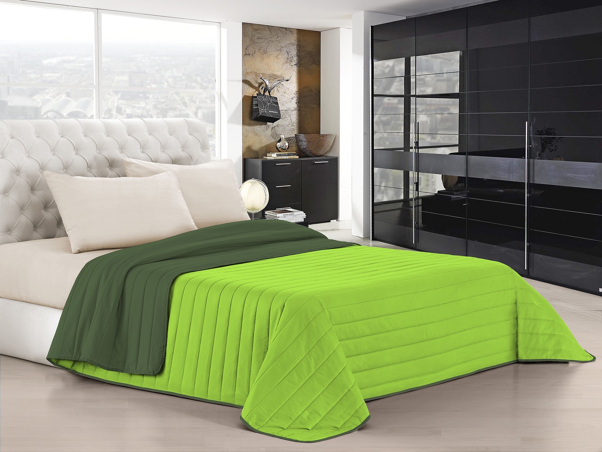 Trapuntino Doubleface 1 Piazza e Mezzo 100gr Verde Mela/Verde Scuro