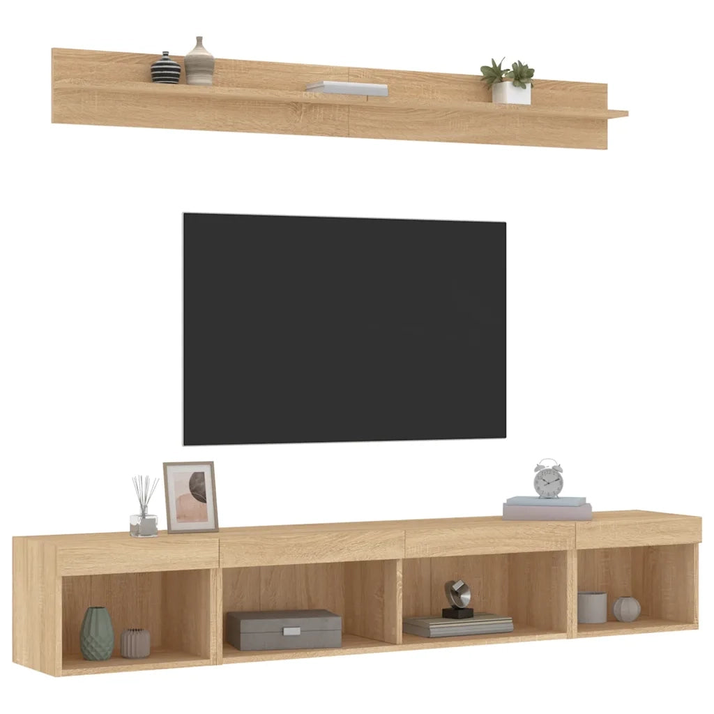 vidaXL Mobili TV a Muro con LED 5pz Rovere Sonoma Legno Multistrato