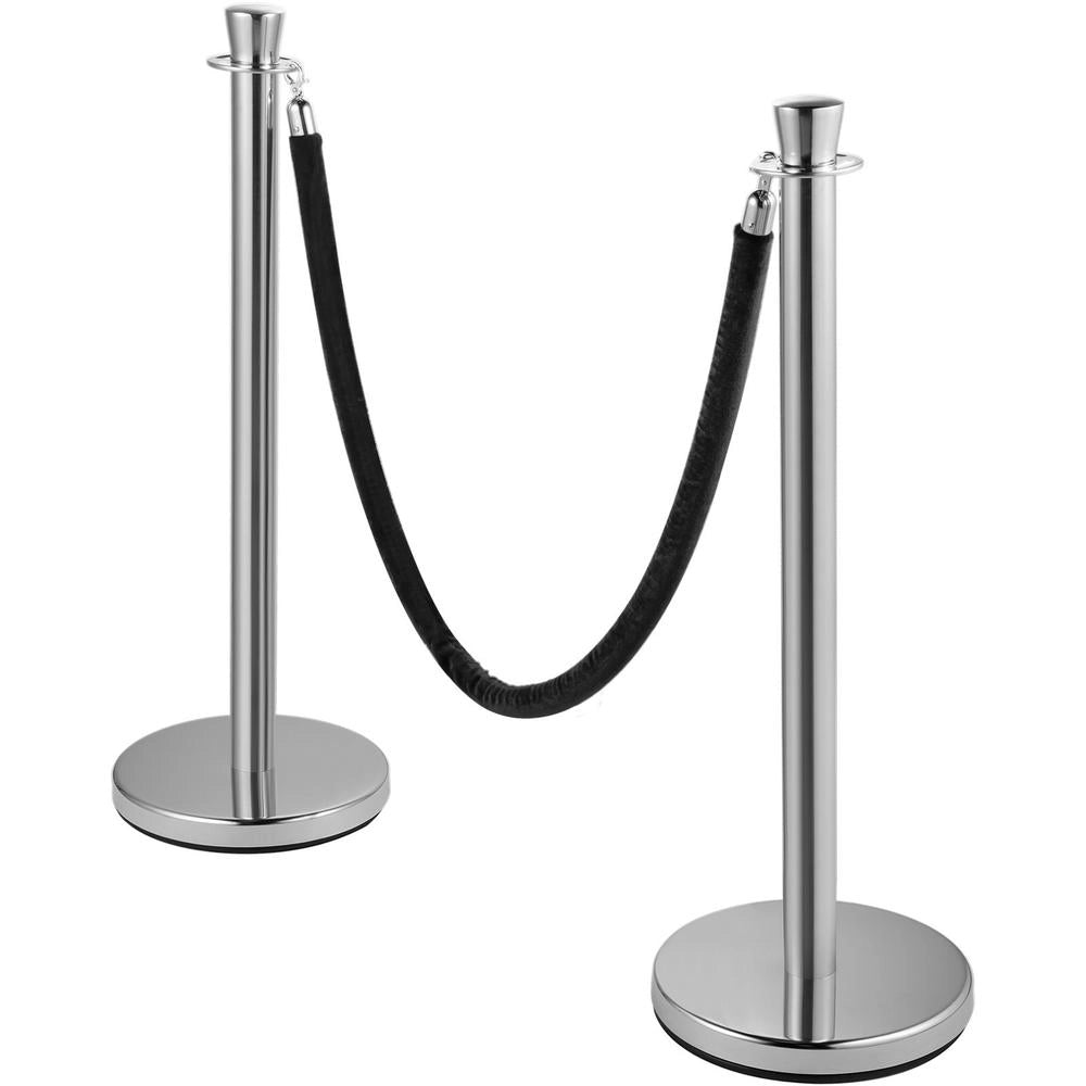 Candelieri 2 Pezzi Barriera Corda Velluto 1.5m Controllo Folla Base Cemento Metallo Montaggio Facile Argento