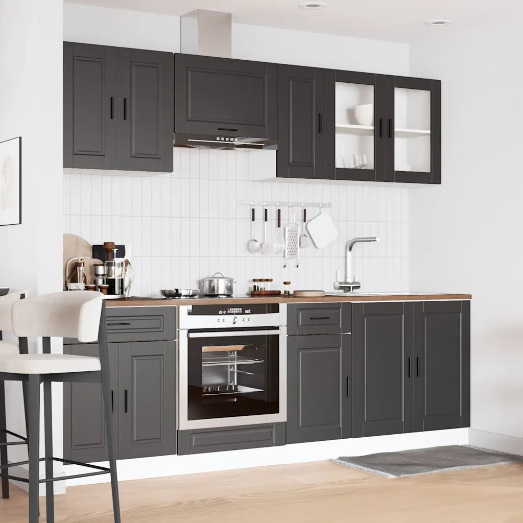 vidaXL Set Mobili da Cucina 8 pz Porto Neri Legno Multistrato
