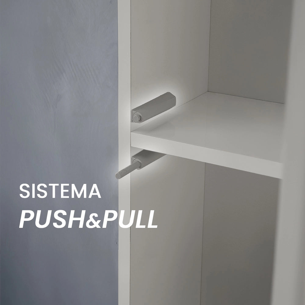 Colonna bagno sospesa H160 cm in legno bianco lucido con ripiani Leda