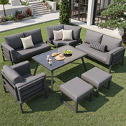 OKWISH Set da 7 Mobili da Giardino con 3 Divani, 1 Poltrona, 2 Sgabelli e 1 Tavolino, Ferro Grigio