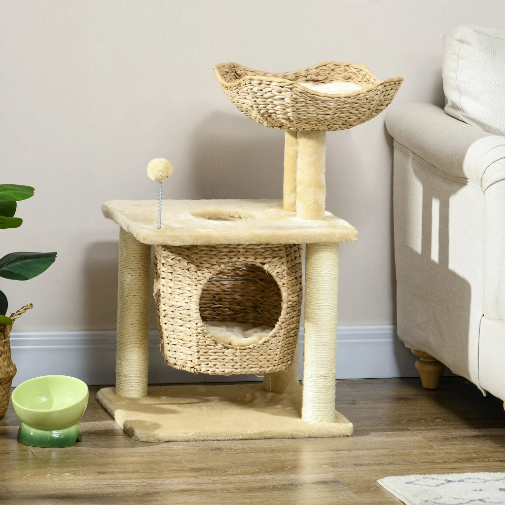 Albero per gatti con tiragraffi in sisal e nicchia ¨C zephmum ¨C beige 45x40x74 cm