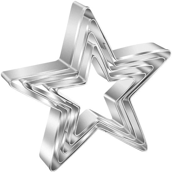 Set di stampi per biscotti a forma di stella, 5 pezzi, in acciaio inossidabile, per biscotti di Natale, argento.