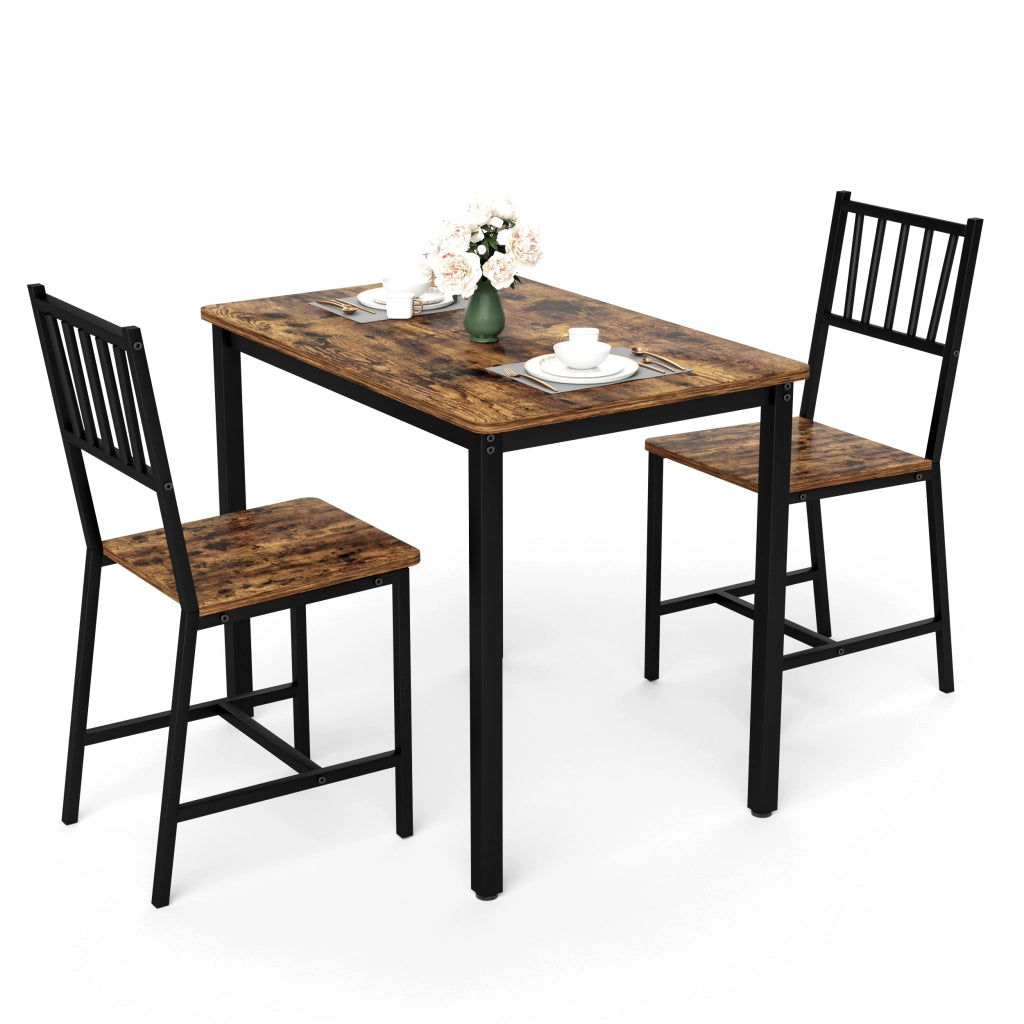 Tavolo da pranzo 2 posti con 2 sgabelli per cucina in truciolare e metallo 90×60×75.5 cm marrone e nero