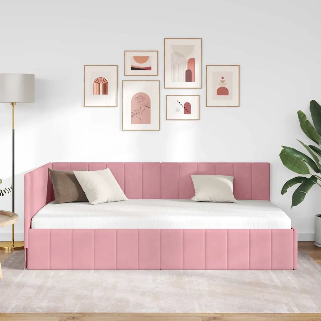 Cornice del letto ad angolo Rosa 90 cm x 200 cm Velluto