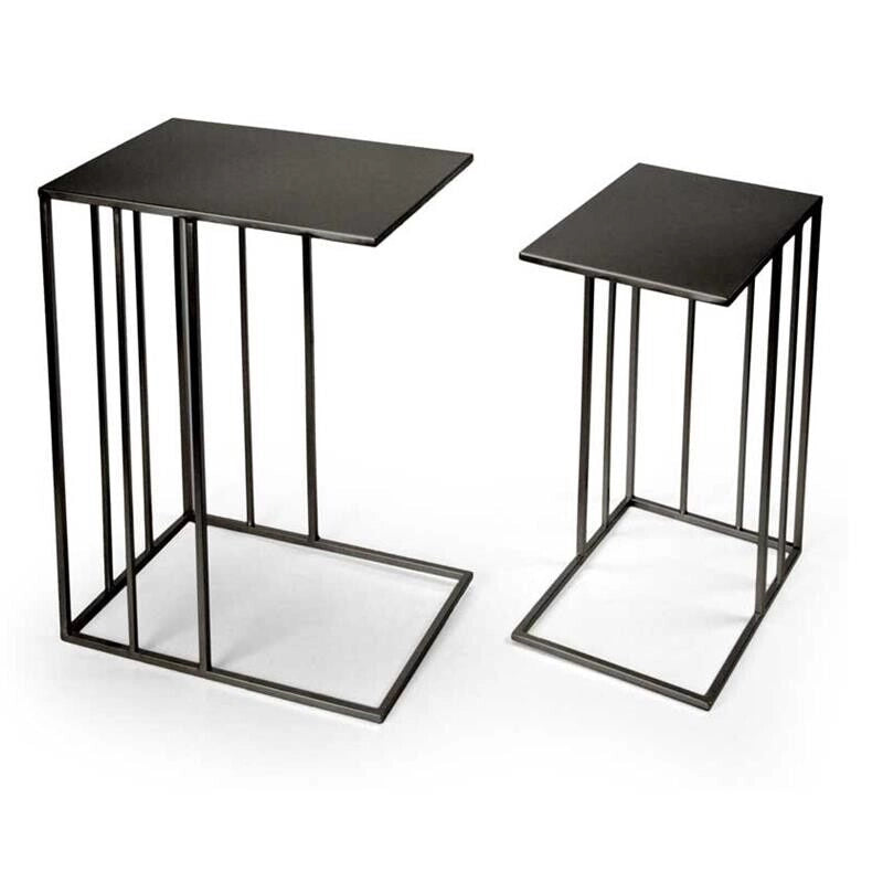 SET 2 TAVOLINI QUADRATI MODERNI IN METALLO H55/H48 CM COLORE NERO