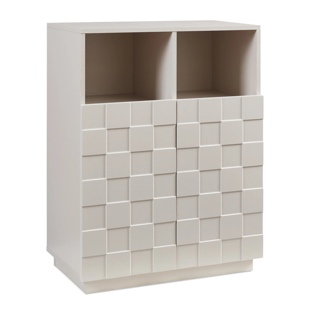 Armadio Comò Alto Bopibobro a 2 Ante Credenza con 2 Ripiani Aperti e 4 Vani Chiusi 86 x 64 x 36 cm - Beige [en.casa]