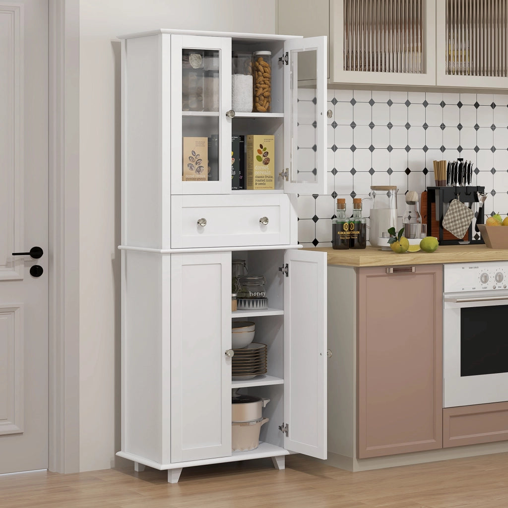 Mobile dispensa cucina con ante in vetro temperato e cassetto ¨C Xylo ¨C Bianco 61x35x168,5 cm