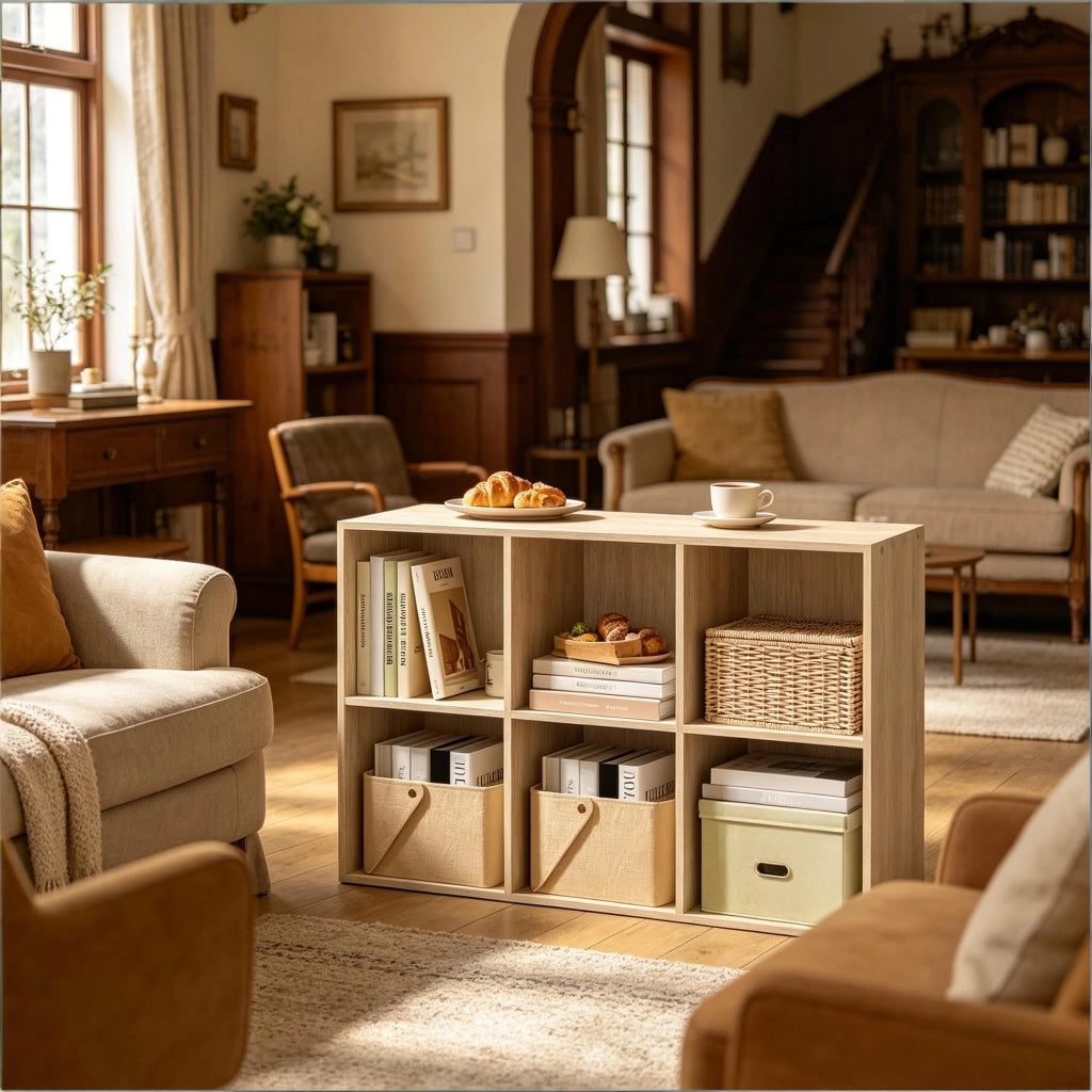 Libreria a cubi aperta in legno E1, 6 scomparti, colore rovere