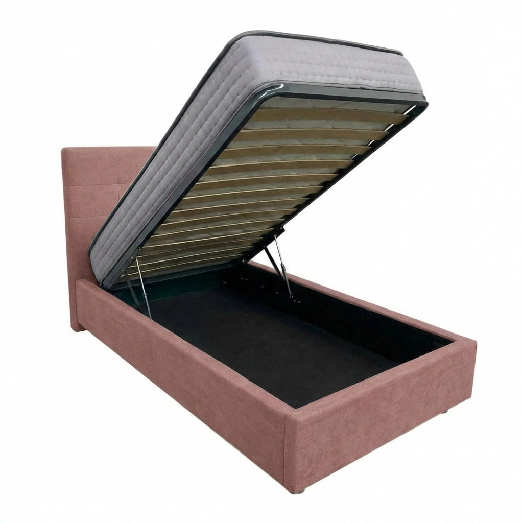 Letto contenitore singolo 80x190 cm con rete ortopedica a doghe, tessuto Enjoy, made in Italy - 19 Flamingo