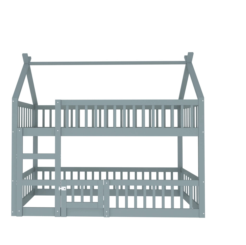 Letto a castello modulare per bambini con scala integrata; 90 x 200 cm; legno; grigio