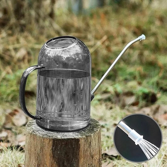 Fitting per giardiniere in plastica con lungo scarico in acciaio inox 2 l/68 oz - marcature di misura chiare, grigio