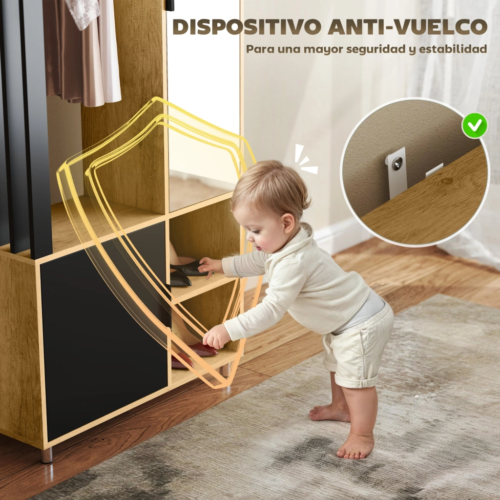 Armadio con Specchio e Appendiabiti ¨C Zephmum ¨C 80x30x170 cm Natural e Nero