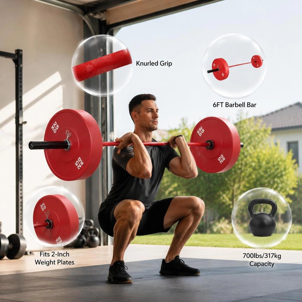 180 Cm Barbell Pull-up Bar With Knurled Grip For Strength Training, Weightlifting, Squats, Deadlifts, Bench Presses; Barbell Suitable For 50 Mm Weight Plates With A Load Capacity Of 317.5 Kg