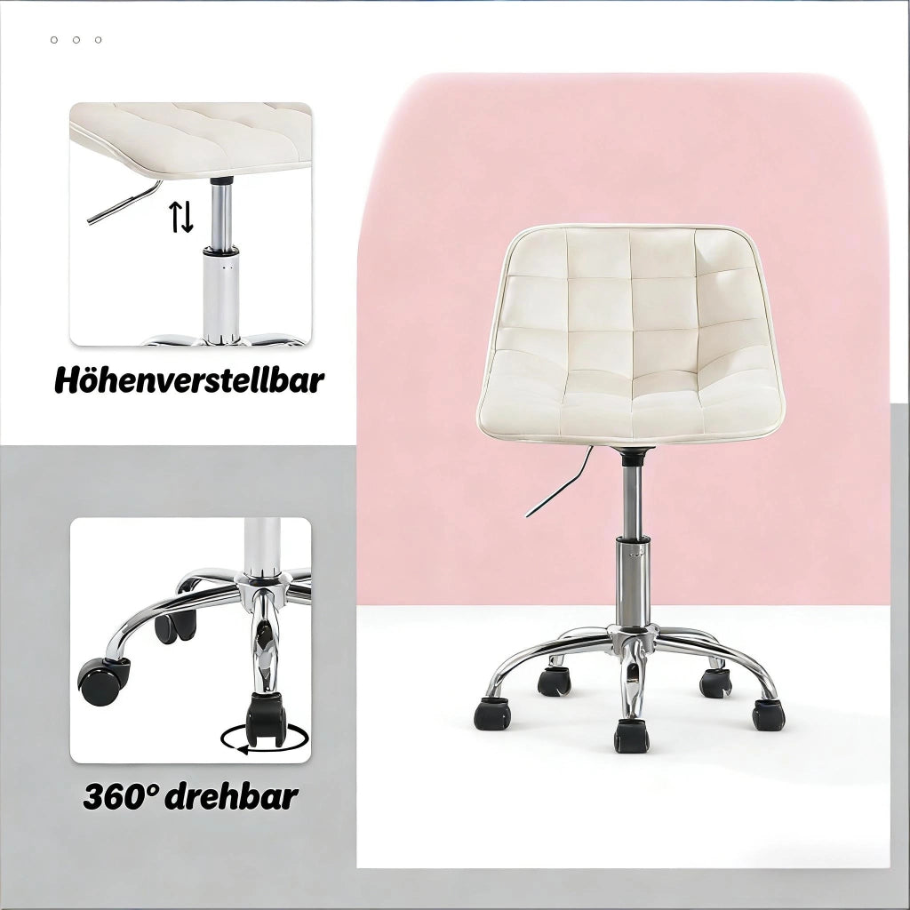 SEDIA Girevole Regolabile 43 x (60-87,5) x 35,5 cm Velluto Crema Bianco
