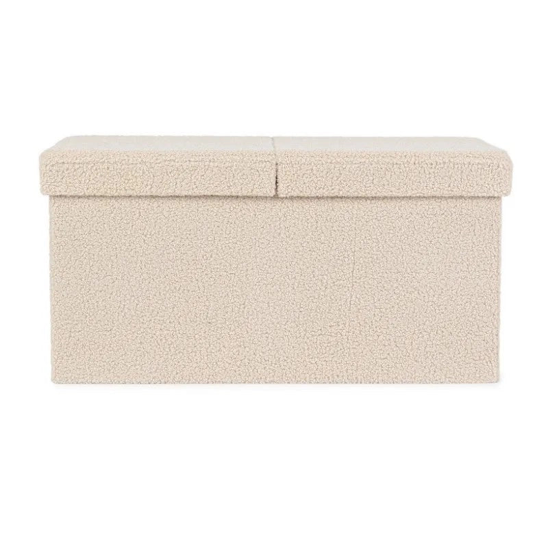 Pouf contenitore Joris con effetto bouclè beige cm 76x38x38