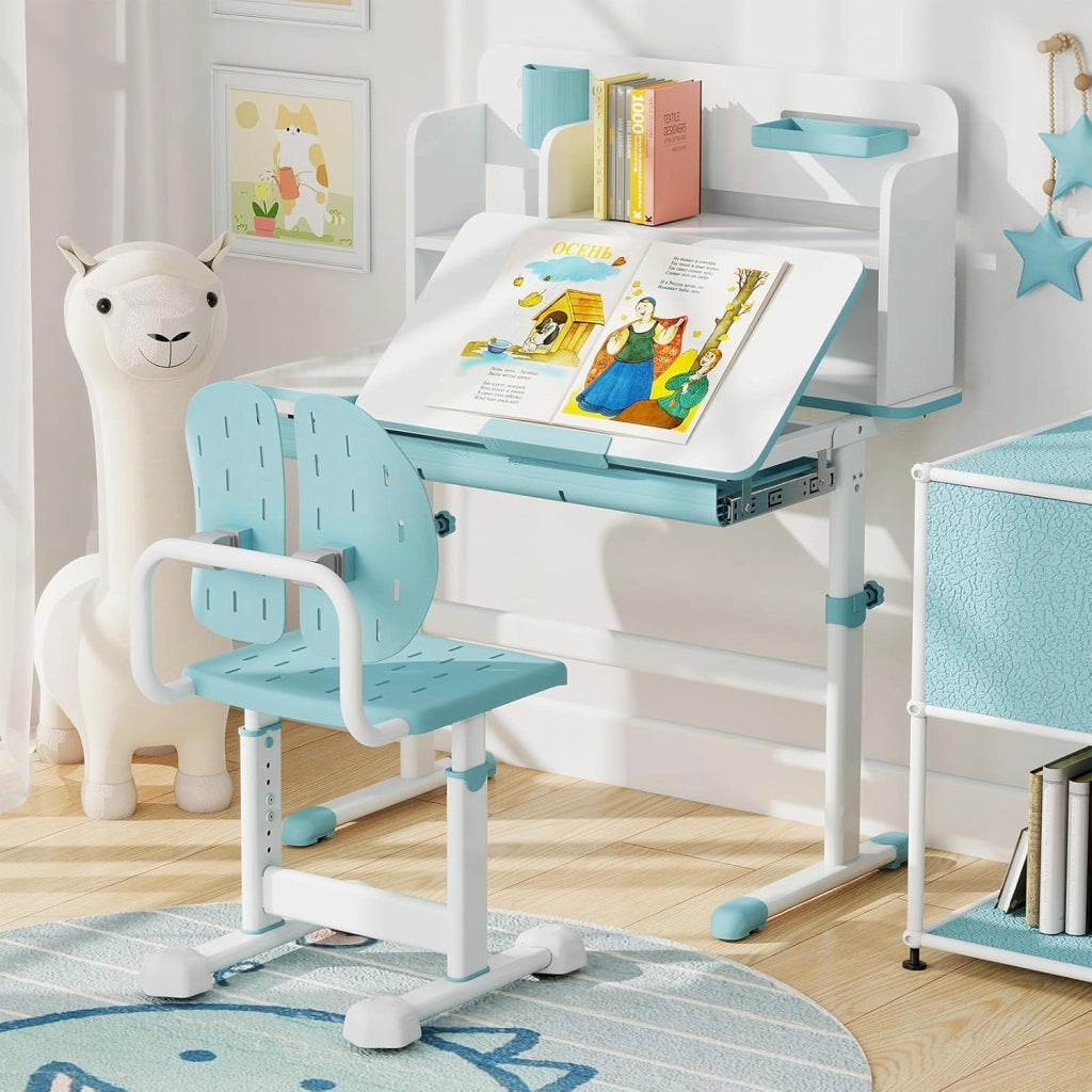 Sedia per Bambini 3+ Anni, Poltrona Ergonomica con Doppi Supporti Dorsali e Seduta Traspirante e Struttura in Metallo Resistente, Sedia Regolabile in Altezza per Camera da Letto (Blu)
