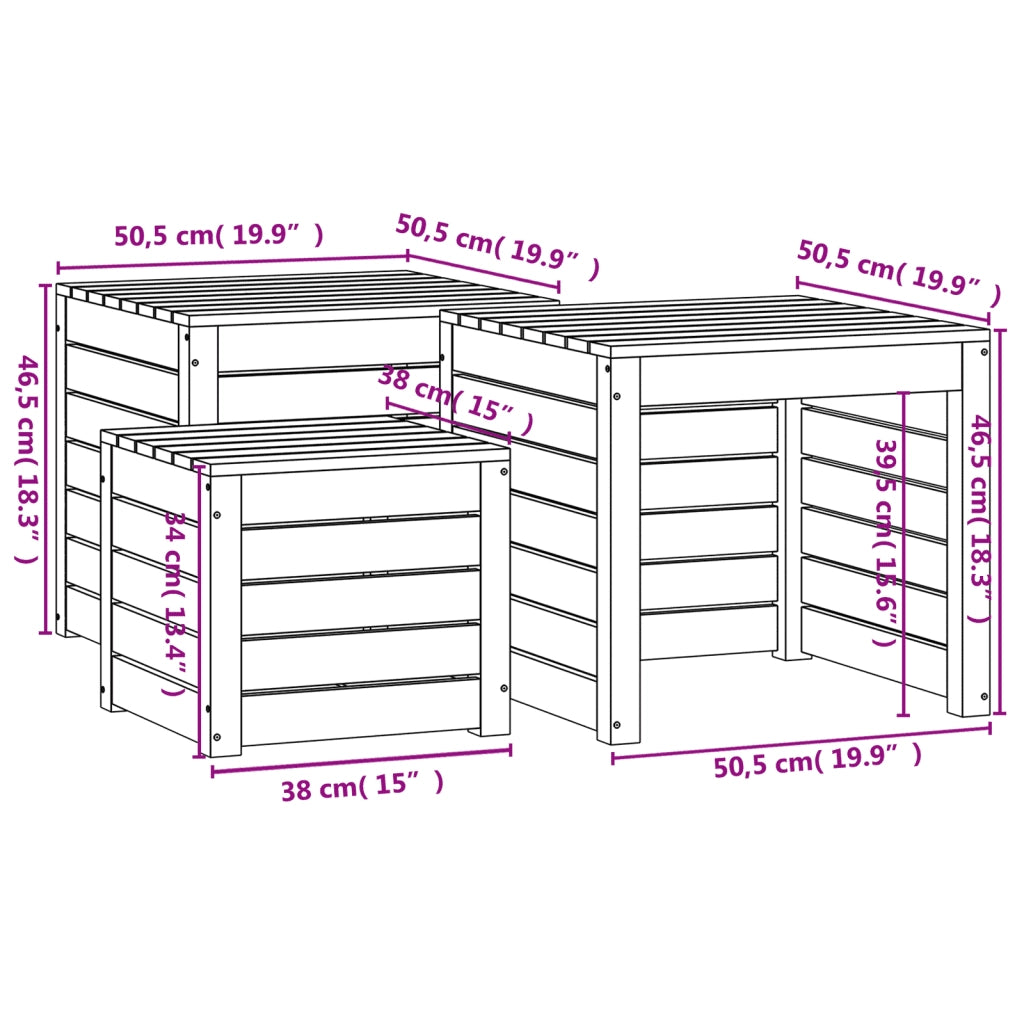 Set Cassette da Giardino 3 pz Bianco in Legno Massello di Pino 823956