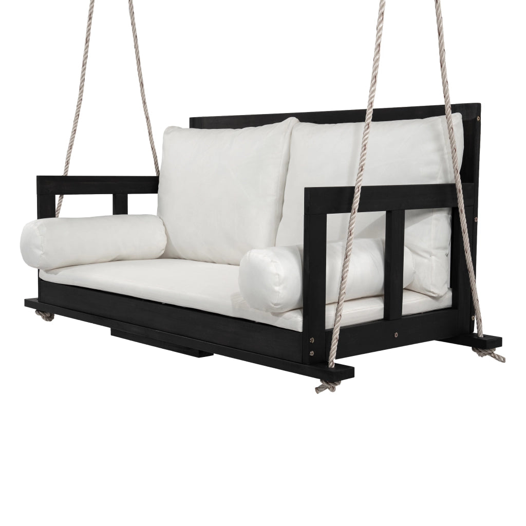 Dondolo da Giardino Doppio con Cuscini ¨C MINIMAL ¨C Legno Acacia, Nero/Beige