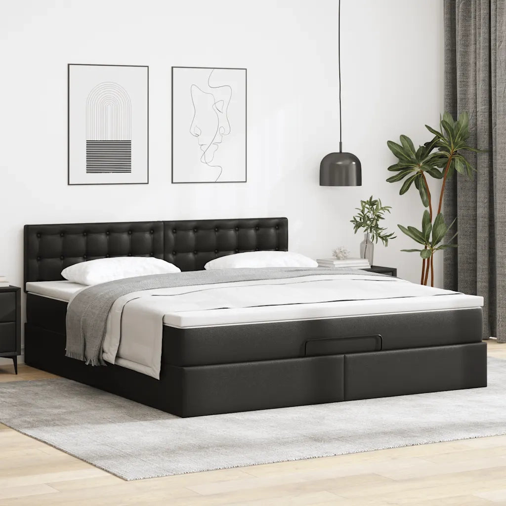 Pouf Letto con Materassi e LED Nero 180x200cm Similpelle 3312167